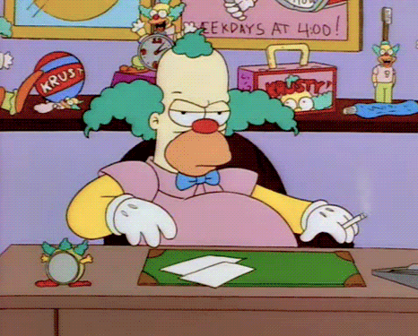 cancelar-interatividades-e-jogos-no-celular analogamente Krusty é o criador de interatividade e quer fazer seu show a custa de bart 